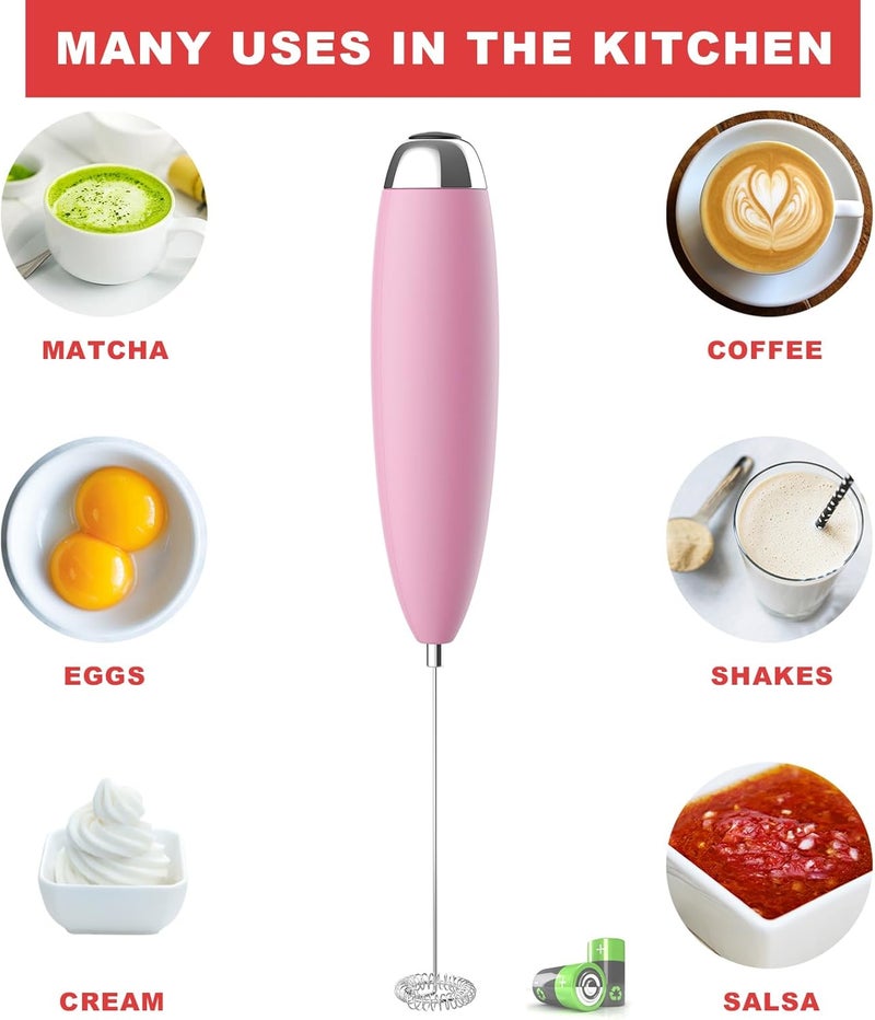 Anteday Frother Handheld for Coffee, Milk Frother Upgraded Matcha Whisk Drink Mixer Electric Mini Whisk Hand Mini Foamer Coffee Mixer for Lattes Cappuccino Frappe Matcha Hot Chocolate, Pink - Image 5
